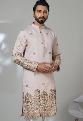 Pink shimmer embroidered kurta pajama for mens 2