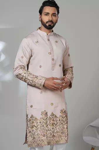 Pink shimmer embroidered kurta pajama for mens
