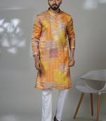 Multicolor blended cotton embroidered kurta pajama for mens
