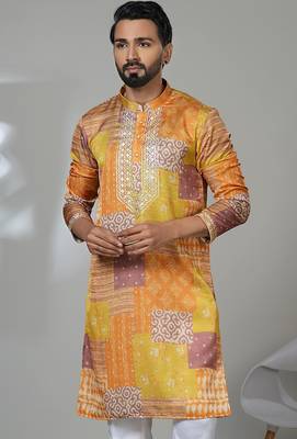 Multicolor blended cotton embroidered kurta pajama for mens 2