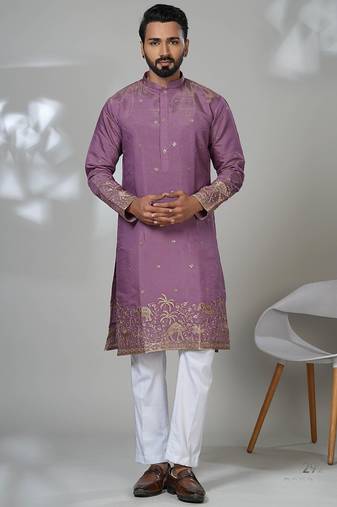 Pink shimmer embroidered kurta pajama for mens