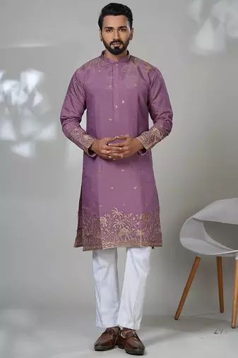 Pink shimmer embroidered kurta pajama for mens