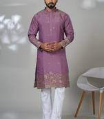 Pink shimmer embroidered kurta pajama for mens