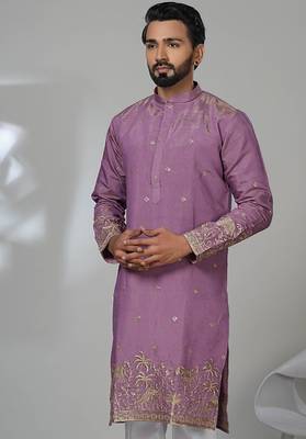 Pink shimmer embroidered kurta pajama for mens 2