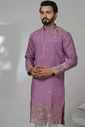 Pink shimmer embroidered kurta pajama for mens