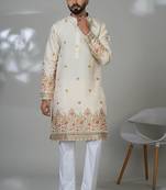 White shimmer embroidered kurta pajama for mens
