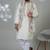 White blended cotton embroidered kurta pajama for mens
