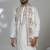 White blended cotton embroidered kurta pajama for mens