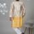Yellow blended cotton embroidered kurta pajama for mens