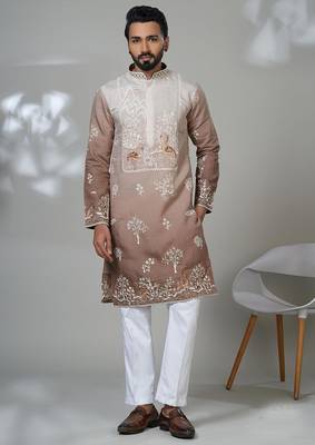 Multicolor blended cotton embroidered kurta pajama for mens 1