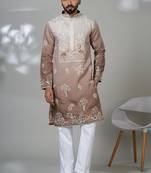 Multicolor blended cotton embroidered kurta pajama for mens
