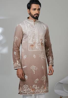 Multicolor blended cotton embroidered kurta pajama for mens 2