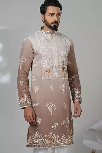 Multicolor blended cotton embroidered kurta pajama for mens
