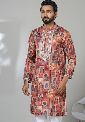 Multicolor blended cotton embroidered kurta pajama for mens 2