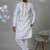White blended cotton embroidered kurta pajama for mens