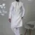 White blended cotton embroidered kurta pajama for mens