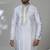 White blended cotton embroidered kurta pajama for mens