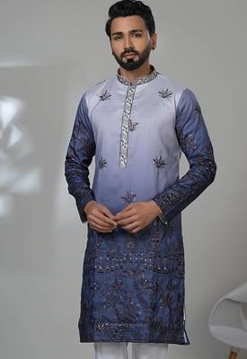 Blue silk embroidered kurta pajama for mens 2