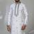 White blended cotton embroidered kurta pajama for mens