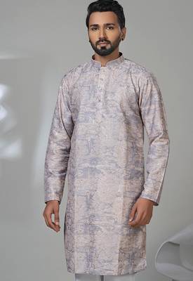 Grey blended cotton embroidered kurta pajama for mens 2