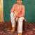 Boys georgette mirror work light salmon coloured kurta with white pant