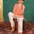 Boys georgette mirror work light salmon coloured kurta with white pant