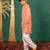 Boys georgette mirror work light salmon coloured kurta with white pant