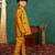Boys mustard yellow silk kurta and pants with handwork acrylic bundi jacket