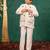 Boys white silk kurta and pants with handwork acrylic bundi jacket