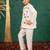 Boys white silk kurta and pants with handwork acrylic bundi jacket