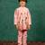 Boys light pink silk kurta and pants with handwork acrylic bundi jacket