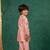 Boys light pink silk kurta and pants with handwork acrylic bundi jacket