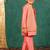 Boys bright salmon coloured kurta and pant with georgette mirror work bundi jacket
