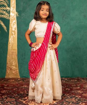 Girls fendy crush white top and  lehenga with georgette dupatta 1