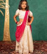 Girls fendy crush white top and  lehenga with georgette dupatta