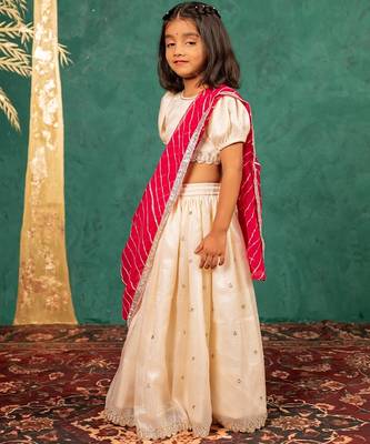 Girls fendy crush white top and  lehenga with georgette dupatta 2