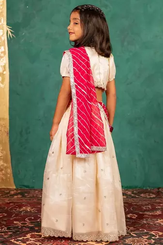 Girls fendy crush white top and  lehenga with georgette dupatta