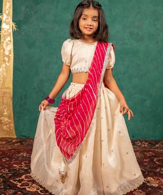 Girls fendy crush white top and  lehenga with georgette dupatta 5