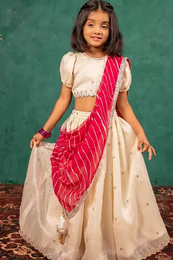 Girls fendy crush white top and  lehenga with georgette dupatta