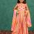 Girls pink salmon coloured mirror handworked top and mirror embroidered georgette lehenga with dupatta