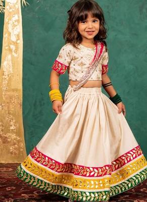 Girls off-white elbow sleeve top and lehenga with georgette dupatta 1