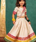 Girls off-white elbow sleeve top and lehenga with georgette dupatta