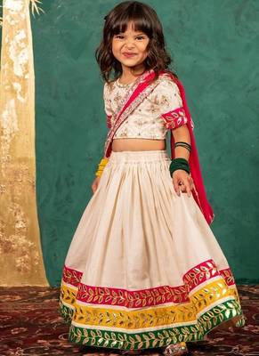 Girls off-white elbow sleeve top and lehenga with georgette dupatta 2