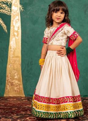 Girls off-white elbow sleeve top and lehenga with georgette dupatta 5