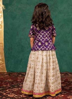 Girls handworked dark purple top and off-white lehenga 5