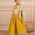 Girls poly digital printed and handworked top and cotton lurex yellow lehenga with dupatta