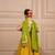 Girls poly digital printed and handworked top and cotton lurex yellow lehenga with dupatta