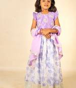 Girls hand embroidered duck top and moonga digital printed lehenga with dupatta