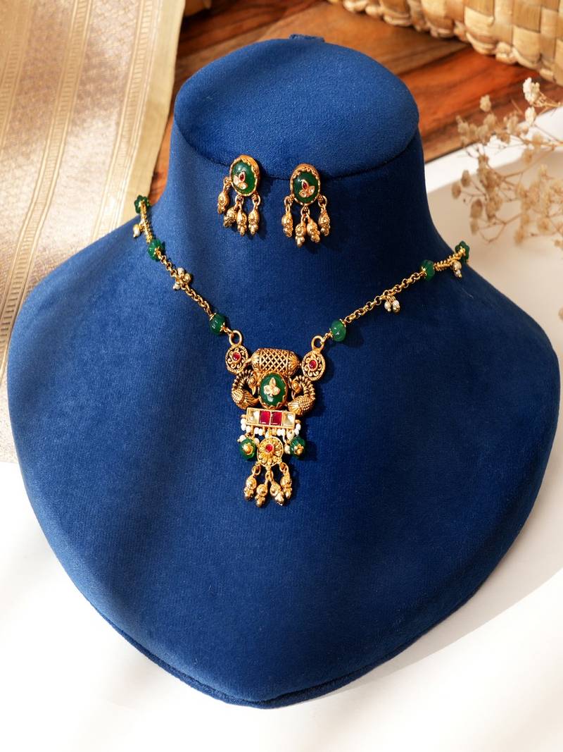 Gold plated multicolor kundan necklace set