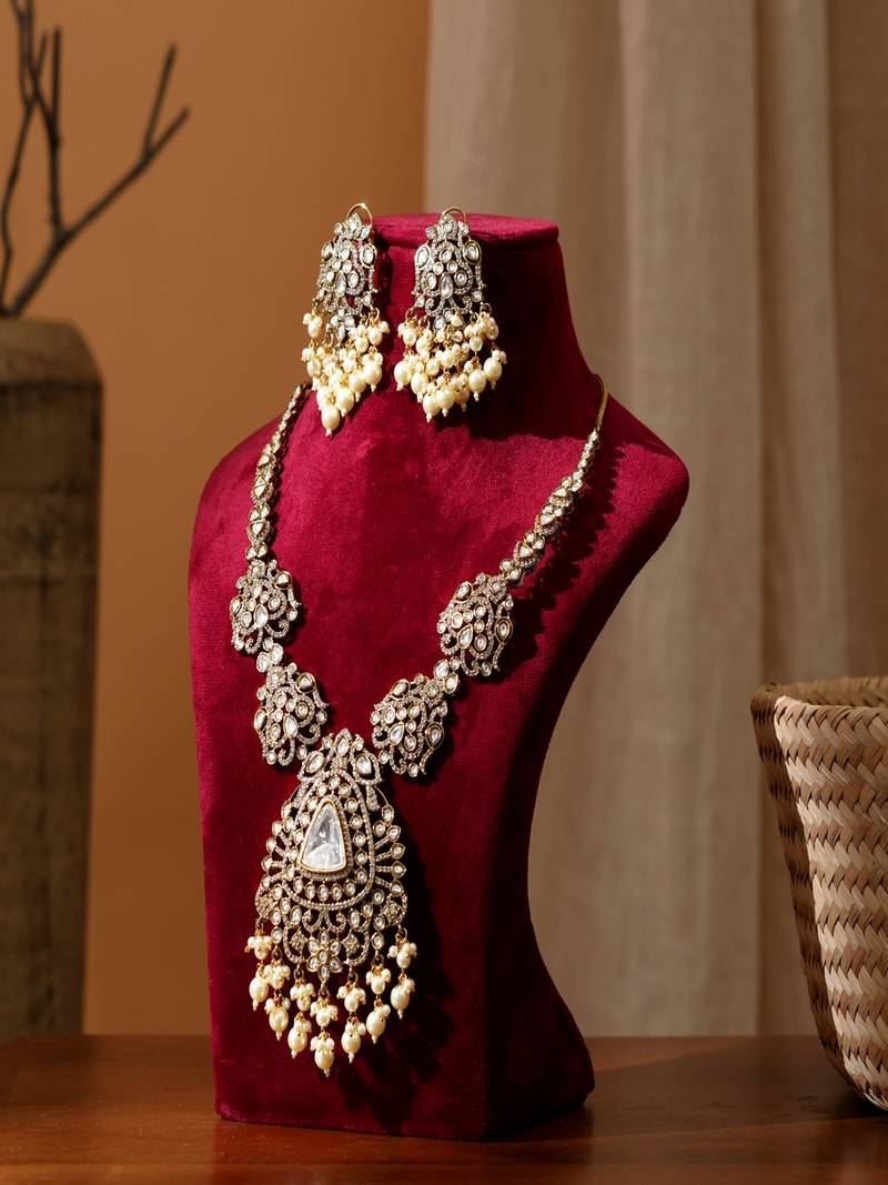 Gold plated kundan pearl necklace set